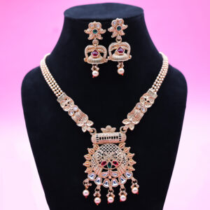 Beautiful Golden Long Necklace with cute golden Earrings