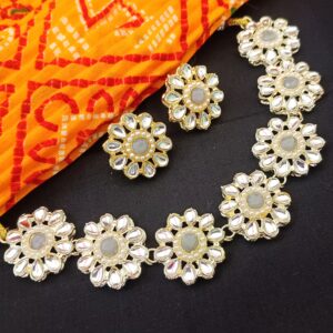 Kundan Floral Necklace Grey