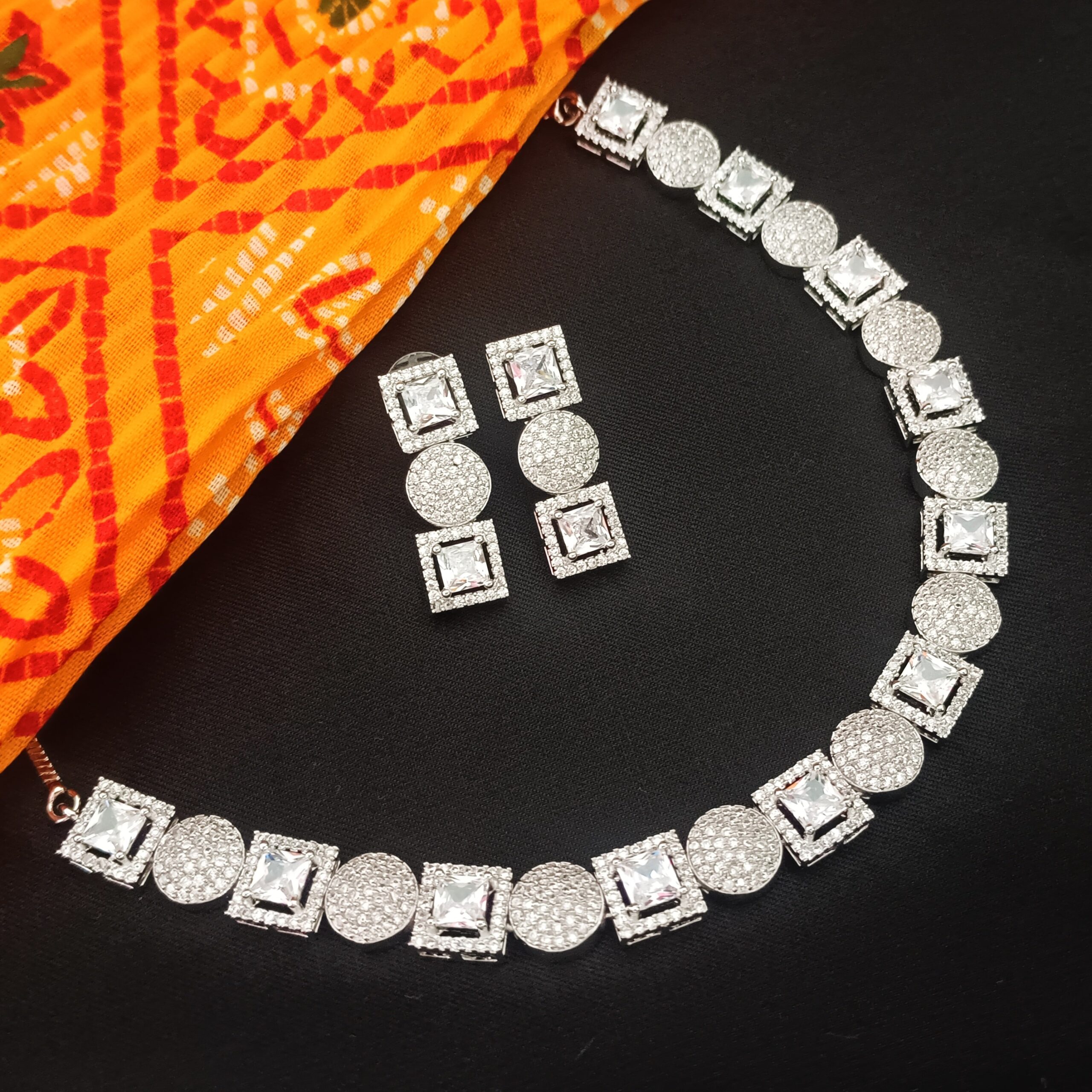 Beautiful Silver American Diamond Necklace Set