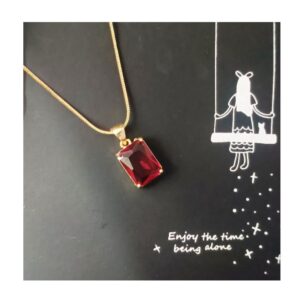 Wine Red Pendant with Golden Chain