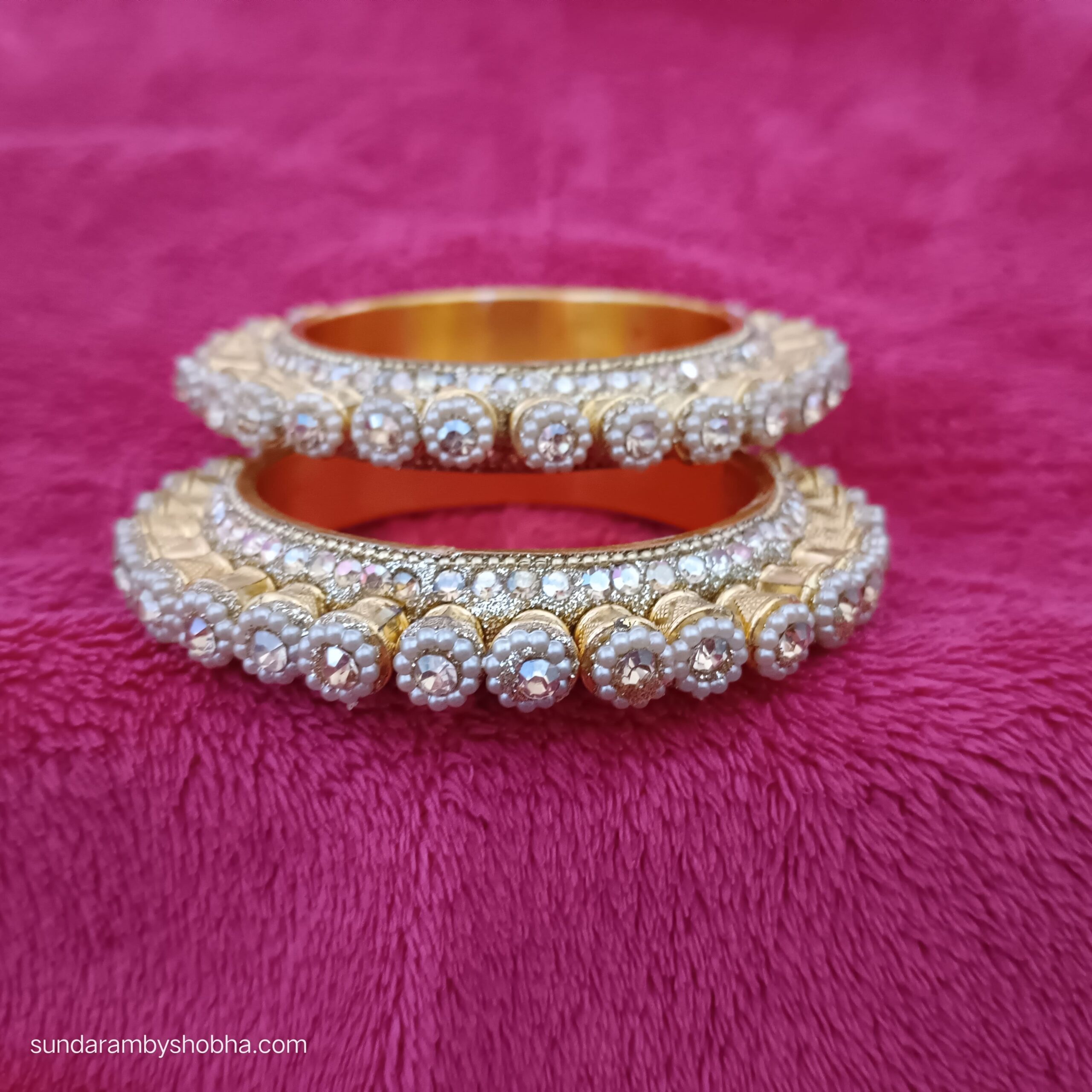 Fancy Golden Kangan with white Beads (Set of 2)